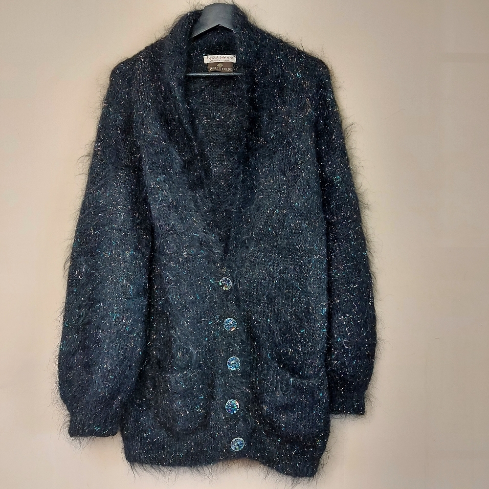 Elizabeth Jefferson black sparkle mohair cardigan with pockets